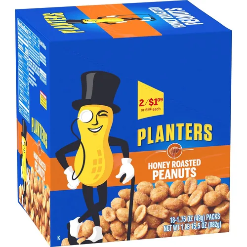 Vista 6 de Planters Cacahuetes tostados con miel, tubos de 1.75 onzas (paquete - 36)