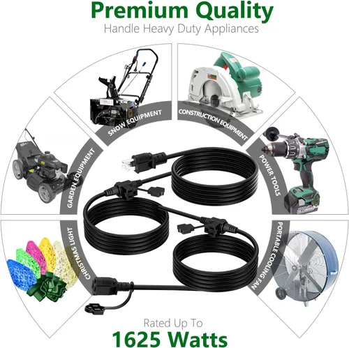 Vista 3 de K KASONIC - Cable de extensión para exteriores de 25 pies, enchufes con tomas de 3 salidas espaciadas uniformemente, 16/3 SJTW a prueba