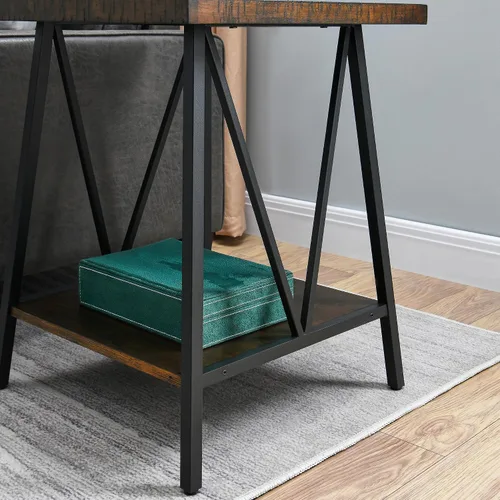 Vista 5 de Mid-Century Morden - Mesa auxiliar con almacenamiento, mesa auxiliar vintage de granja para sala de estar, mesa de noche rústica industrial
