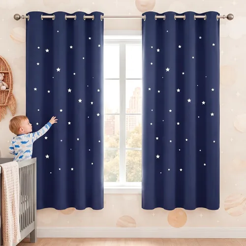 Vista 36 de NICETOWN - Cortinas de oscurecimiento de habitación con estrellas en rosa bebé, de 45 pulgadas de largo para dormitorio de niñas, cortinas