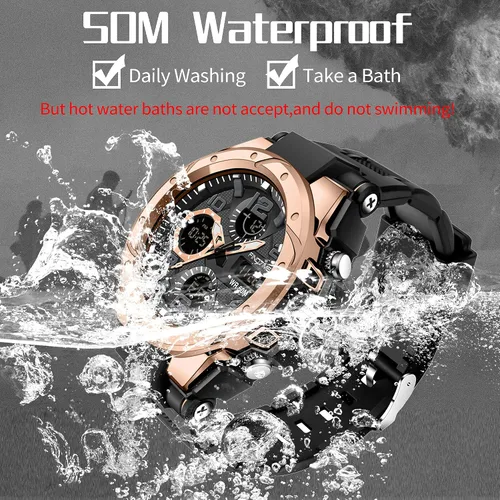 Vista 6 de findtime Reloj para hombre relojes militares para hombre impermeables 5 ATM deportivo para trabajo digital analógico color negro verde dorado