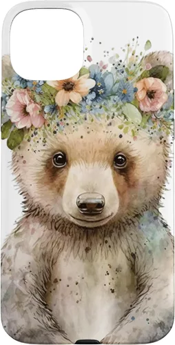 Vista 9 de iPhone 16 Brown Bear Boho Woodland Animal Floral Case