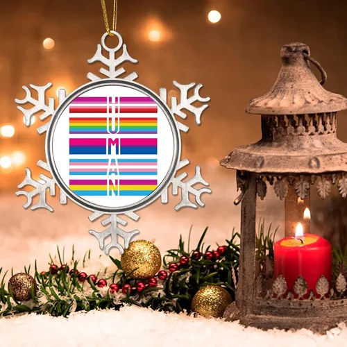 Vista 3 de Adorno de Navidad de metal gay con copo de nieve de metal, homosexuales, lesbianas, homosexuales, adornos de Navidad para árbol, derechos