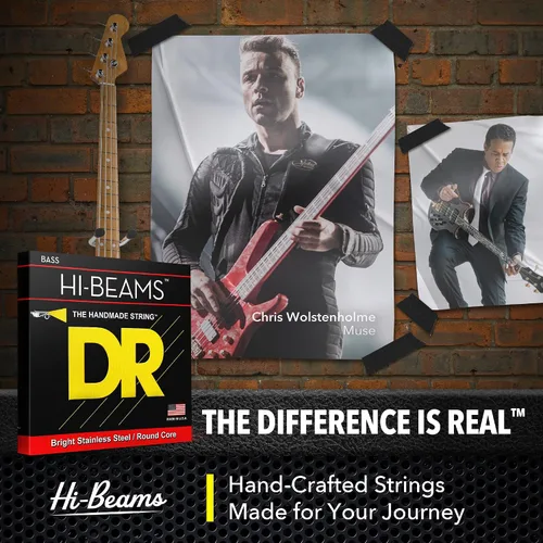 Vista 3 de DR Strings - Hi-Beams - Juego de cuerdas para bajo de 4 cuerdas - Mediano 45-105 - Núcleo redondo de acero inoxidable - Accesorios para bajo (MR-45)