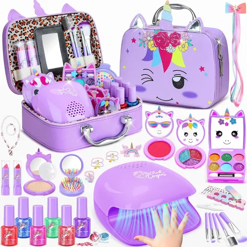 Vista 7 de PERRYHOME Kit de maquillaje para niños para niña, cosmético lavable real congelado, juguetes congelados no tóxicos, juego de uñas para niños