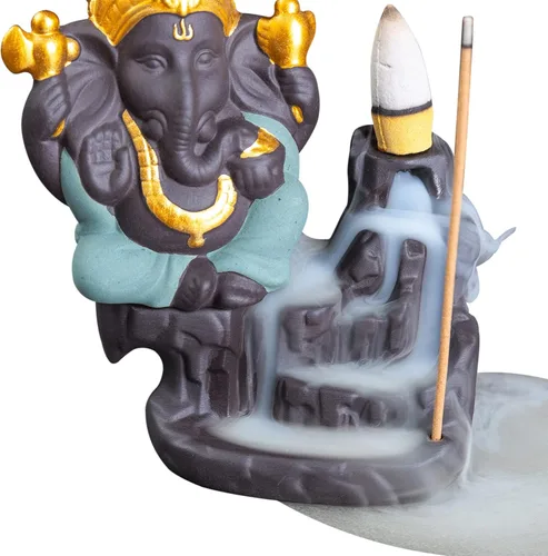 Vista 3 de Mini estatua de Ganesha, estatua de Ganapati Ganesh en soportes de incienso, ídolo de Ganpati, estatua de Ganesha, figura de Ganesha, Dios elefante