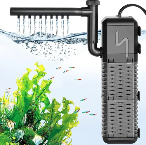 Vista 8 de AQQA Filtro de acuario, filtro sumergible para tanque de peces con sistema aireador de agua de lluvia, diseño de flujo de agua ajustable, filtración