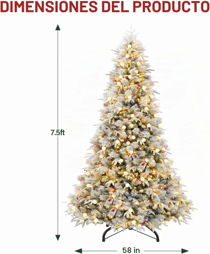 Vista 7 de Hykolity Árbol de Navidad flocado preiluminado de 7.5 pies, 450 luces LED 1592 puntas flocadas mixtas, 450 LED blanco cálido y multicolor, 10 modos