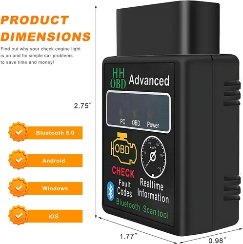 Vista 2 de Escáner Bluetooth OBD2 para automóvil, herramienta de escaneo OBDII inalámbrico, lector de código de diagnóstico de motor automático, probador
