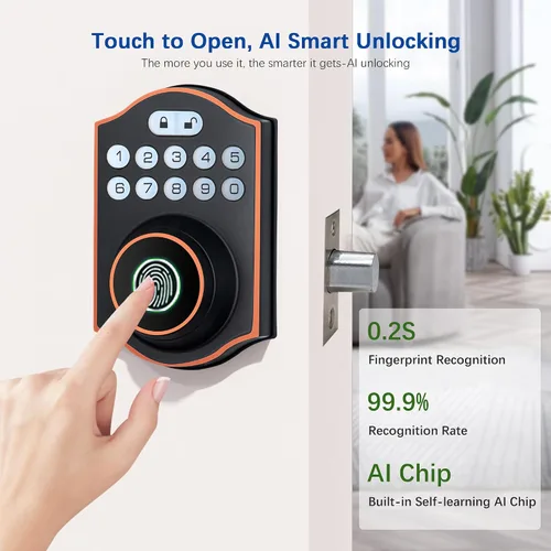 Vista 11 de Cerradura inteligente de puerta de huellas dactilares, cerrojo de entrada sin llave con teclado electrónico, control de aplicación Bluetooth