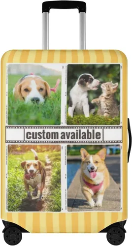 Vista 13 de POPCUSTOMS Funda de equipaje de viaje personalizada, protector de equipaje personalizado para maleta de mascota, funda de equipaje lavable, texto