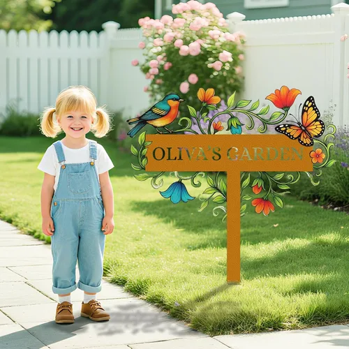 Vista 7 de Letreros de jardín personalizados con estacas, arte de metal personalizable con estaca de patio, decoración colorida de jardín de colibrí