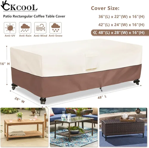 Vista 2 de okcool Funda para mesa de centro para exteriores, impermeable, rectangular, para mesa auxiliar pequeña, 48 x 28 x 16 pulgadas, fundas rectangulares