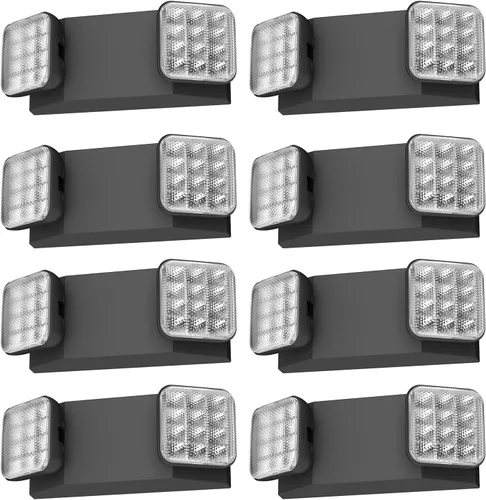 Vista 13 de Paquete de 1 letrero de salida LED negro con luces de emergencia y batería de respaldo, con cable ajustable, 2 cabezales LED, certificado UL