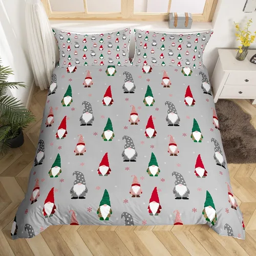 Vista 25 de Erosebridal Juego de ropa de cama de Navidad escandinavos gnomos de Papá Noel, funda de edredón de Papá Noel nevando para niños y niñas, funda