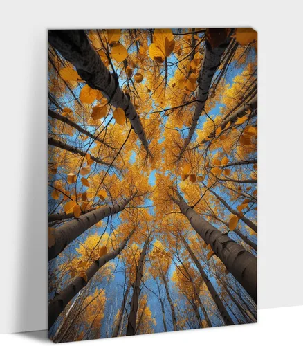 Vista 20 de UZMKM Lienzo decorativo de abedul para pared, pintura de bosque otoñal, imagen panorámica de paisaje, vista de la naturaleza amarilla, obra de arte