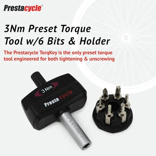 Vista 2 de Prestacycle Mini Bike TorqKeys - Herramienta de par preestablecida con 6 puntas y soporte - Compatible con broca hexagonal estándar de 1/4" - Elige