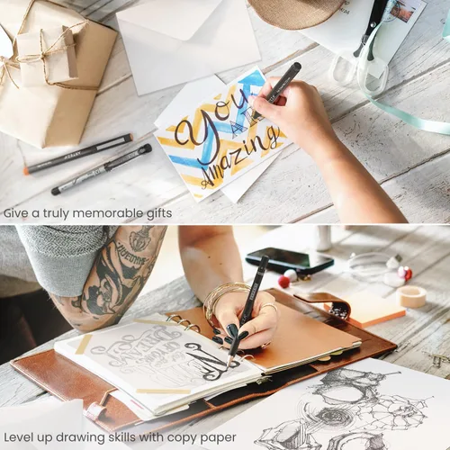 Vista 6 de ARTEZA Kit de caligrafía y letras – Juego para principiantes con marcadores de alcohol, bolígrafos de pincel, papel y herramientas para letras a