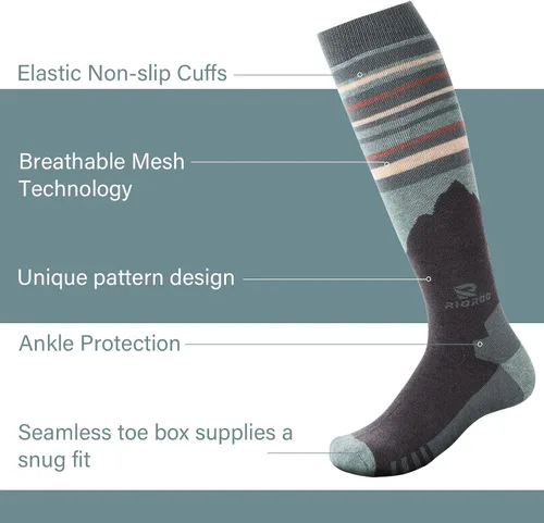 Vista 2 de RIOROO Calcetines de esquí de lana merino, paquete de 23 pares de calcetines de esquí y snowboard para hombres, mujeres y jóvenes, calcetines