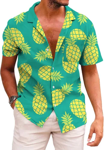 Vista 82 de KYKU - Camisa hawaiana funky para hombre, ropa tropical para vacaciones en Palm Beach