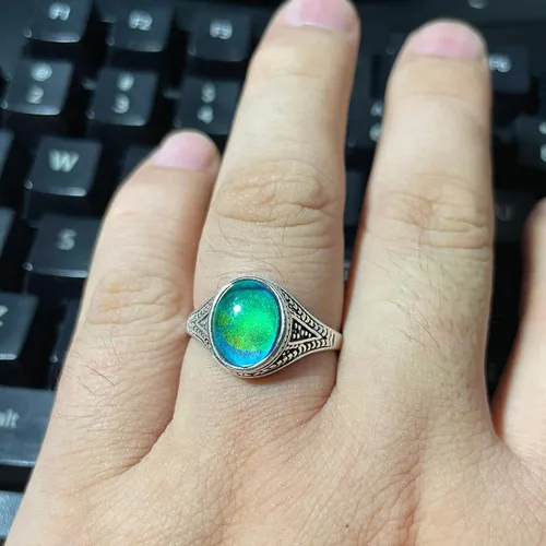 Vista 7 de THJEW Juego de 4 anillos de piedras preciosas naturales retro, juego de anillos de piedra real chapados en plata gruesa, regalo de joyería