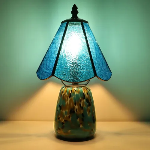 Vista 11 de Tiffany Lamp Stained Glass Mushroom Table Lamp 7X7X12 Inch Milky White Mini Night Light Glass Base Accent Light Suitable for Bedside Table Bedroom