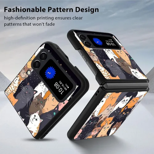 Vista 5 de Diseñada para Samsung Galaxy Z Flip 4 5G, funda rígida para teléfono de PC, a prueba de golpes y caídas, patrones de moda para una protección Gatos