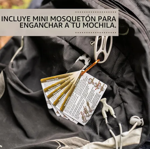 Vista 4 de ReferenceReady Guía de bolsillo para nudos al aire libre: tarjetas impermeables para atar nudos con mini mosquetón, 22 nudos de cuerda para camping