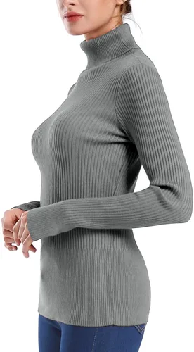 Vista 2 de ninovino Suéter de manga larga acanalado de cuello alto para mujer