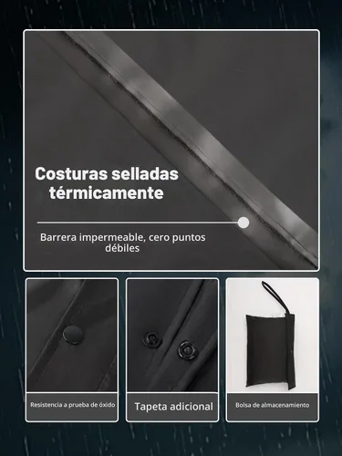 Vista 5 de Chaqueta de lluvia larga con capucha de seguridad para hombres, impermeable de emergencia, poncho Negro