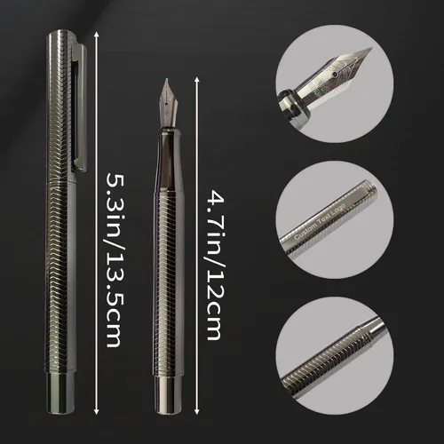 Vista 2 de Pluma estilográfica plateada personalizada con grabado gratis, bolígrafos personalizados personalizados con nombre y caja de regalo, tinta negra
