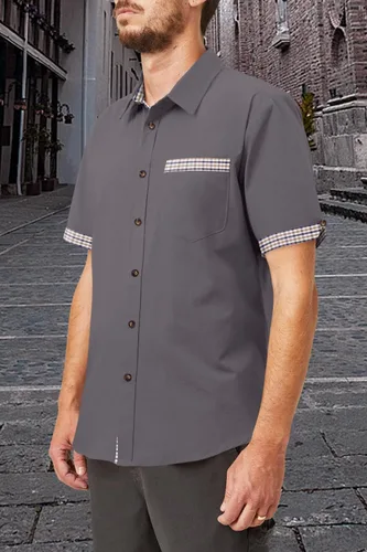 Vista 2 de Camisa casual de manga corta con botones para hombre, camisas de vestir de algodón ligero