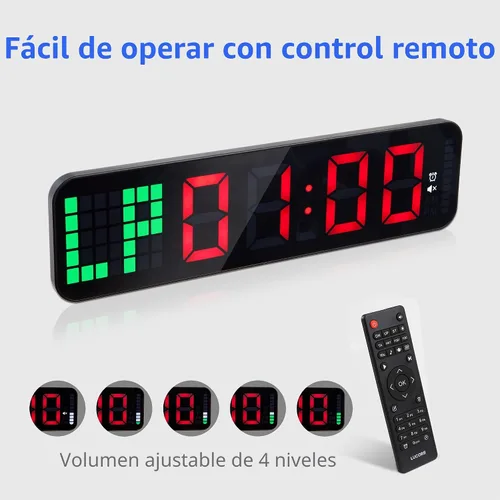 Vista 6 de LUCORB Temporizador de gimnasio - Reloj de pared digital grande para gimnasio con barra de progreso de tiempo de intervalo, cronómetro de cuenta