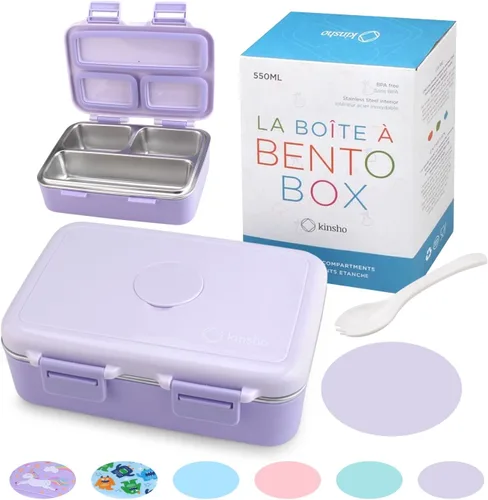 Vista 10 de Lonchera de acero inoxidable para bebés y niños, mini Bento, 3 secciones de porciones de metal ecológico, tapa a prueba de fugas, almuerzos
