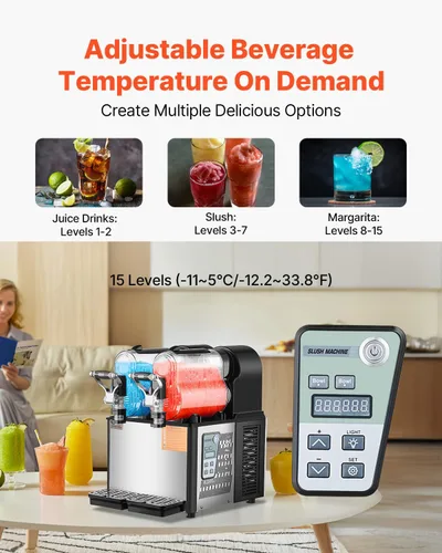 Vista 4 de VEVOR - Máquina comercial para hacer granizados, 3L x 2 de tanque doble, máquina para hacer bebidas heladas de 24 tazas, máquina para hacer