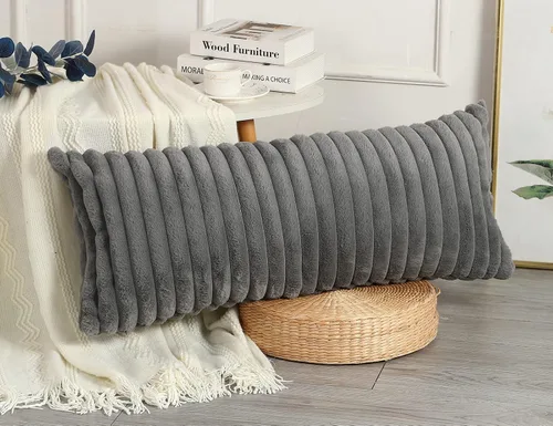 Vista 3 de PANOD Funda de Almohada Extra Larga de Pelo Sintético 12x40, Almohada de Gato Suave para Cama, Fundas Decorativas de Almohada Lumbar Boho, Funda