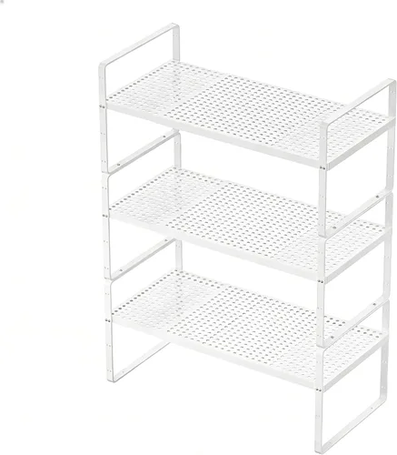 Vista 14 de Organizador de estantes expandibles para gabinete, organizador de estante pequeño de cocina para encimera, despensa, estante de especias