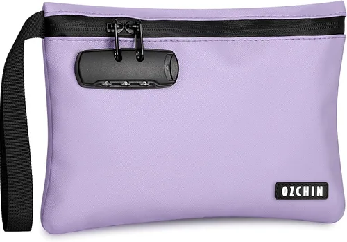 Vista 8 de OZCHIN Bolsa a prueba de olores con cerradura de combinación de 10 x 7 pulgadas, bolsa de bloqueo de piel sintética impermeable con cerradura, gran