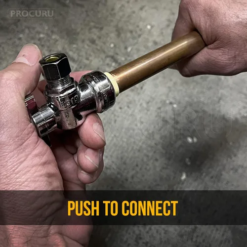 Vista 4 de PROCURU Paquete de 1 válvula de parada angular PushFit de 1/2 pulgada nominal x 3/8 pulgadas de diámetro exterior Comp, válvula de cierre de latón