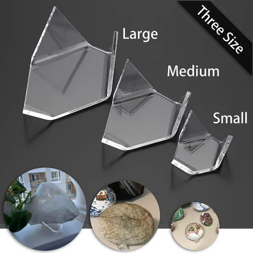 Vista 3 de Hipiwe Paquete de 5 soportes de exhibición triangulares acrílicos – Caballete de exhibición para geodas, rocas, ágata mineral, coral fósil, soportes
