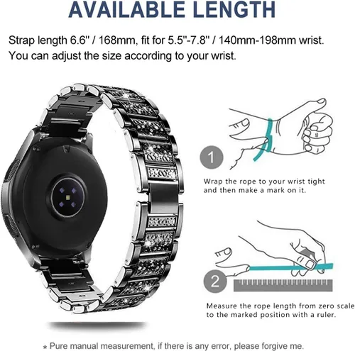Vista 3 de DEALELE Correas compatibles con Samsung Galaxy Watch de 1.81 pulgadas / Gear S3 Frontier/Classic, correa de metal con diamantes de imitación 2# negro