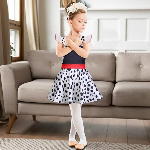 Vista 3 de Kids Girls Cruella Deville Costume Dress Polka Dots Black and White Birthday Christmas Halloween Dress for Toddler Girls
