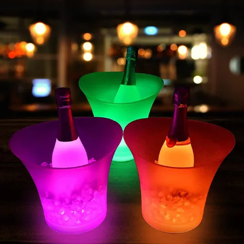 Vista 8 de SMETA Cubo de hielo LED para champán cerveza vino botella que cambia de color cerveza 5L enfriador de gran capacidad con LED, cubo de hielo portátil