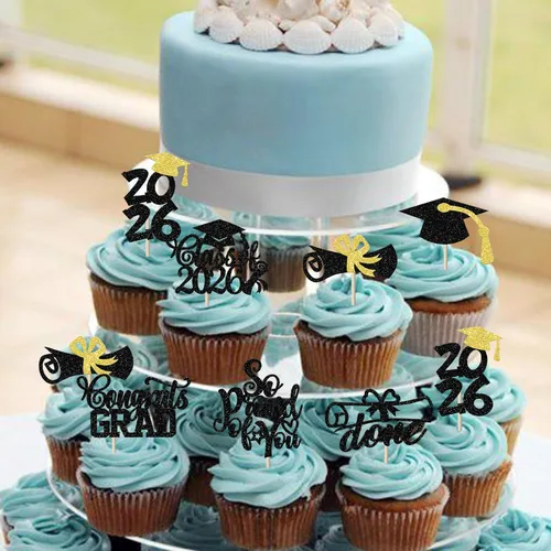 Vista 6 de Rsstarxi Paquete de 40 decoraciones para cupcakes Class of 2025 Congrats Grad 2025 Grad Cap Diploma Cupcake Picks Decoraciones para So Proud of You