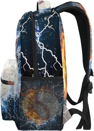 Vista 4 de Mochila para adultos, mochila escolar casual, bolsa de viaje con cremallera, Abstracción Fuego Agua Béisbol De, Mochilas Daypack