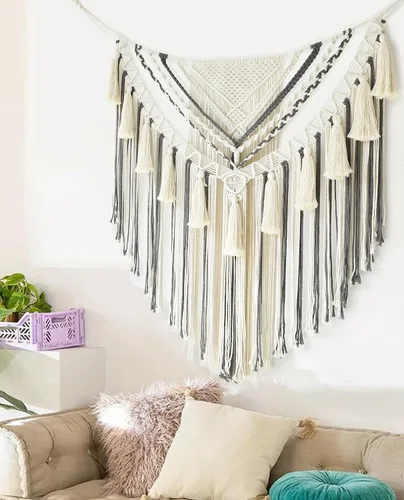 Vista 9 de Jakalin Decoración grande de macramé para colgar en la pared, paneles bohemios, hechos a mano, arte de pared para sala de estar, dormitorio