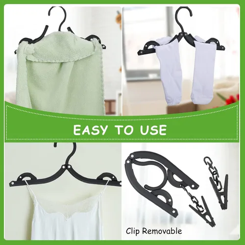 Vista 5 de Perchas plegables de viaje plegables con clips, perchas plegables portátiles plegables para colgar abrigos, estante de secado de viaje para ropa