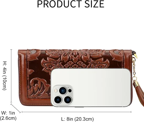 Vista 6 de PIJUSHI Billeteras de cuero para mujer, cartera floral con tarjetero