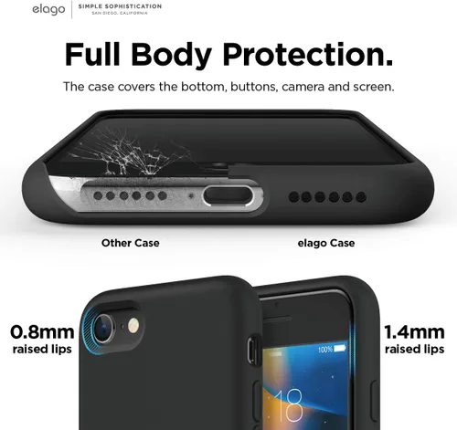 Vista 4 de elago Funda de silicona para iPhone SE (2022, 2020, 8, 7) - Protección contra caídas ultra delgada con forro de microfibra