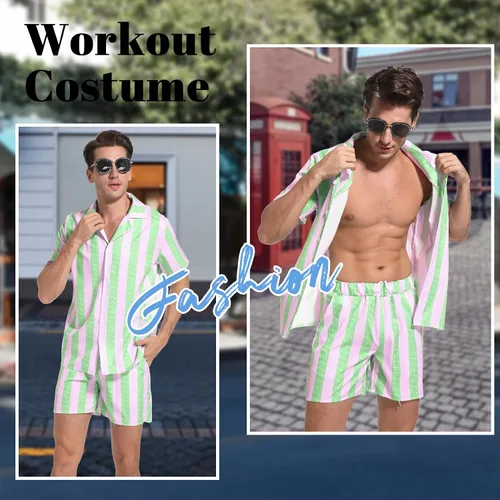 Vista 6 de Disfraz de hombre para adultos, disfraces de playa, trajes de camisa y pantalones cortos, disfraz de muñeca para fiesta de Halloween